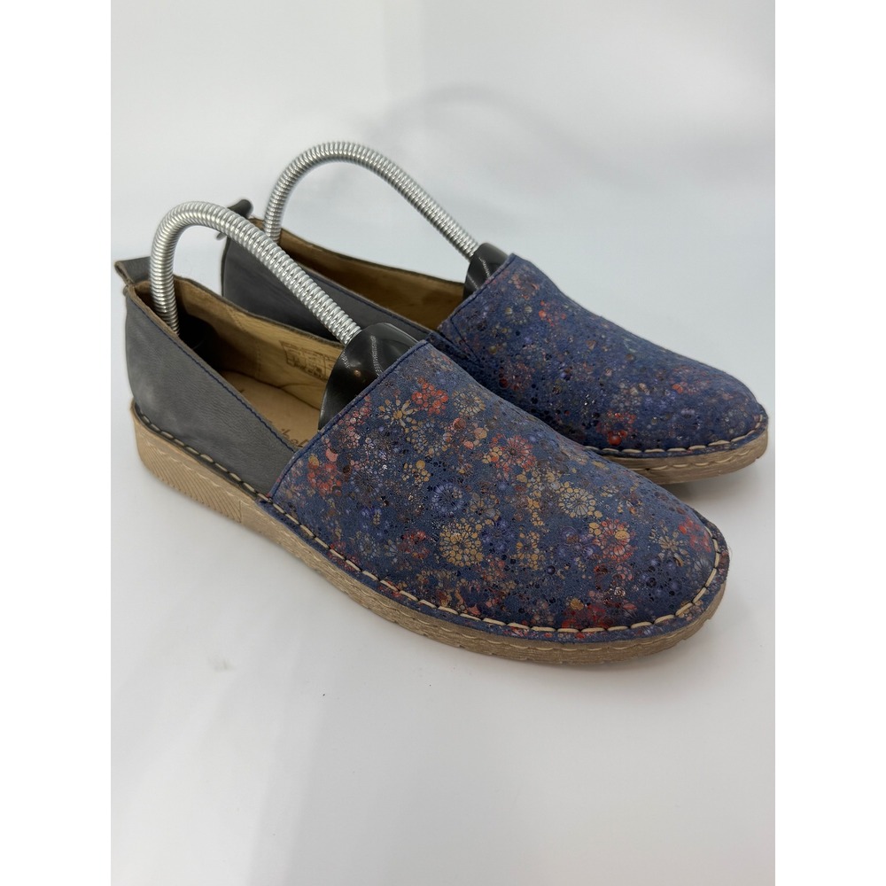 Josef Seibel Sofie 33 Blue Floral Leather Slip On Loafers Women's 39 US 8-8.5